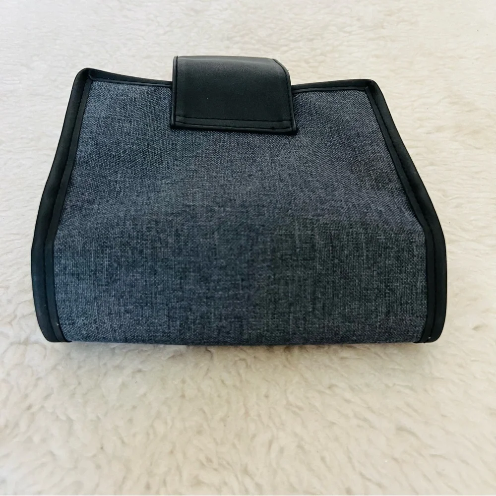 Bvlgari Parfume Black Leather Gray Canvas Bifold Cosmetic Novelty Pouch Case